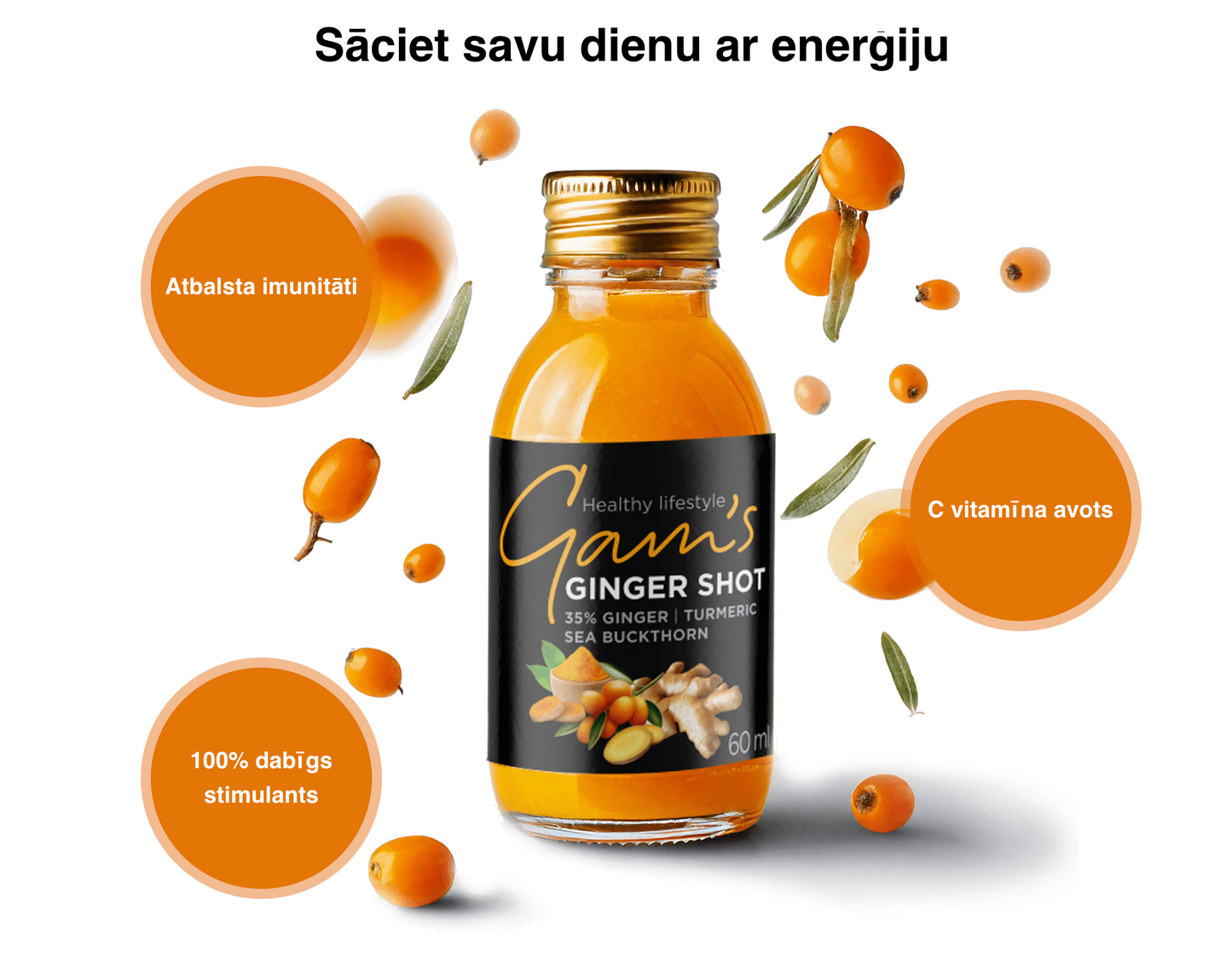 Gam's ingvera šots ar kurkumu un smiltsērkšķi 60ml